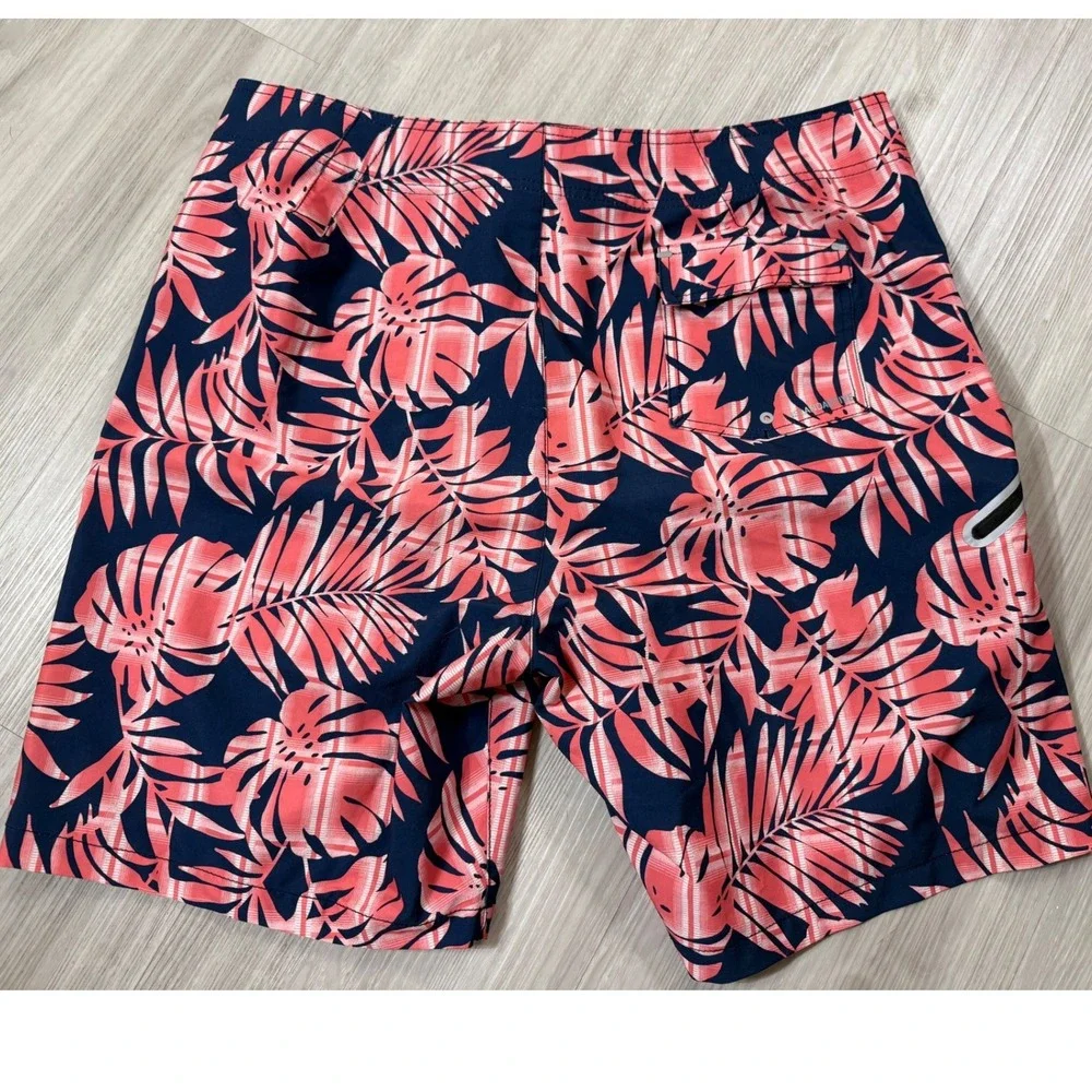 Tommy Bahama Mens 36 Board Shorts Tropical Palm Print Navy Coral Swim Trunks